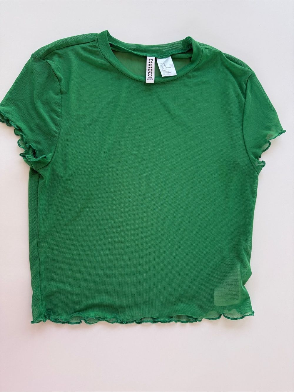 H&M Divided Green Mesh Lettuce-Edge Short Sleeve Baby Tee Top medium sexy fairy